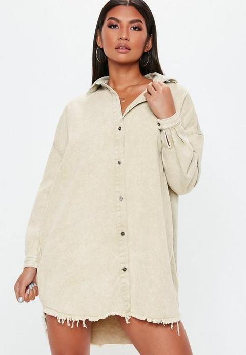 Cream Oversized Denim Shirt Dress, Camel