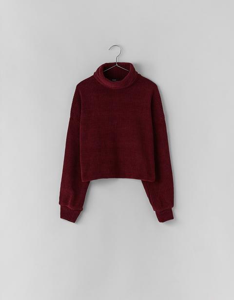 Pullover Di Ciniglia Con Collo A Camino