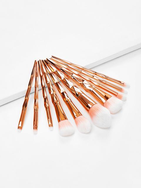 Metallic Handle Makeup Brush 10pcs