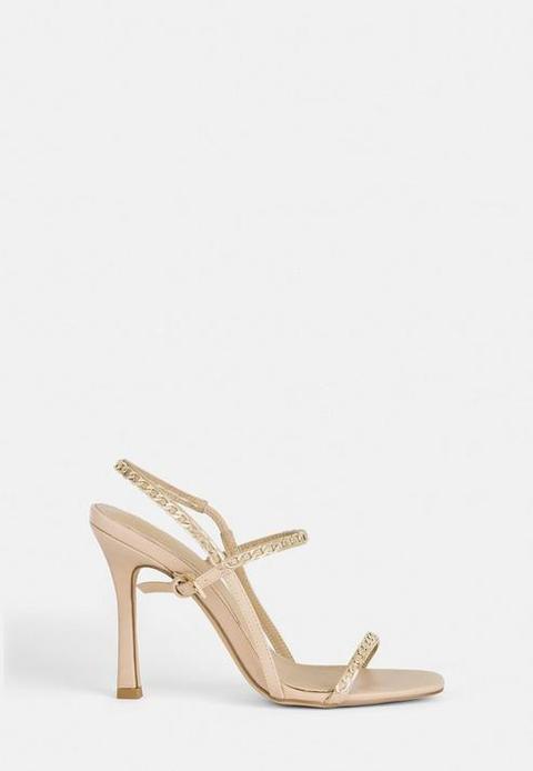 Nude Chain Detail Barely There Heels, Nude