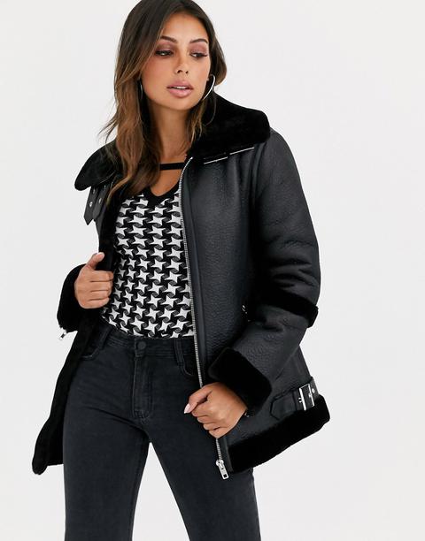 Asos Design Bonded Aviator Coat In Black from ASOS on 21 Buttons