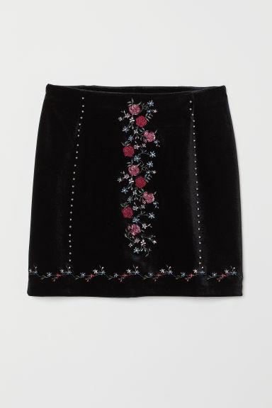 H & M - Falda De Terciopelo - Negro
