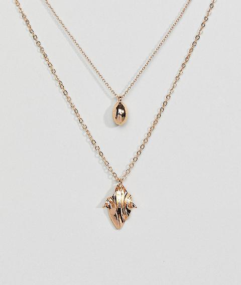 Asos Ball And Folded Metal Pendant Multirow Necklace - Gold