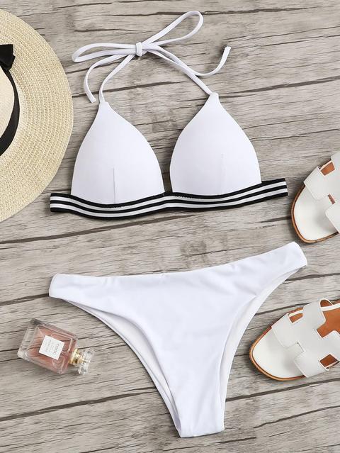 Bikini Stripe Contrast Halter