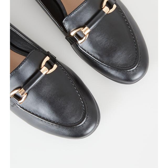Black Leather-look Bar Front Loafers 