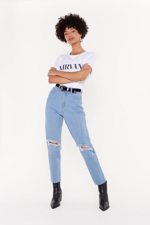 Womens Distressed Knee High Waisted Mom Jeans