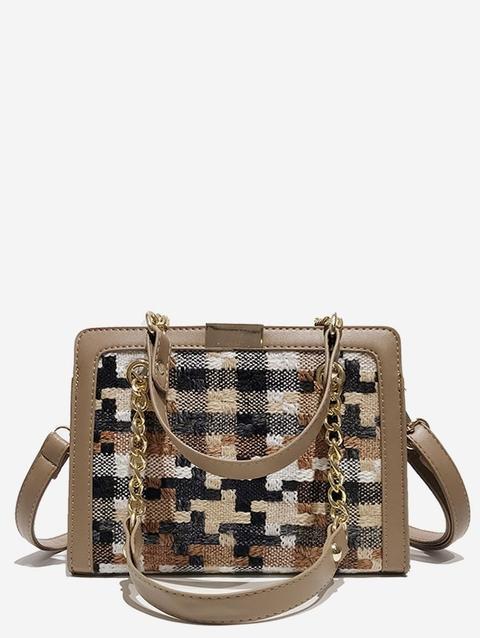 Borsa A Mano A Quadretti Light Khaki Light Brown Black Red Wine