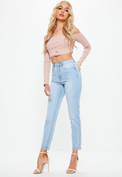 Blue High Rise Lightwash Mom Jeans, Blue