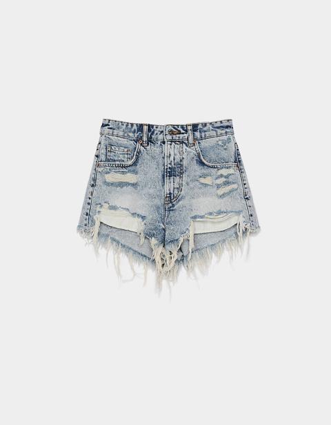 Shorts In Jeans Effetto Consumato