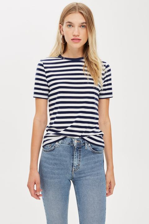 Womens Petite Stripe T-shirt - Navy Blue, Navy Blue