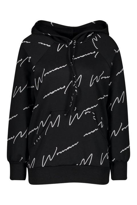 Woman script all over print oversized hoodie Outlet