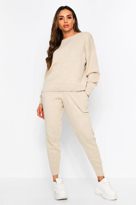 Basic Slash Neck Knitted Lounge Set