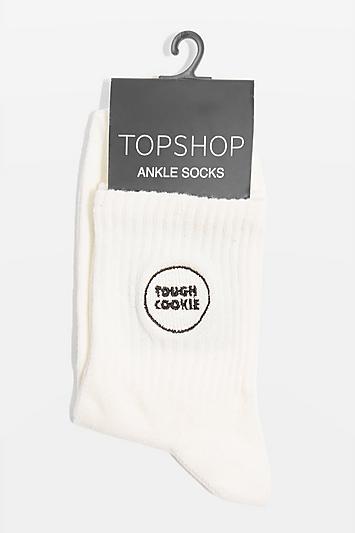 "tough Cookie"-socken Mit Stickerei - Weiß