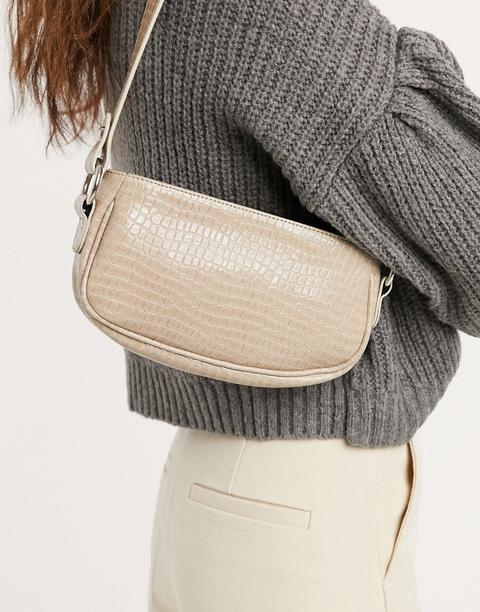 Asos Design Stone Croc Effect 90s Shoulder Bag-black