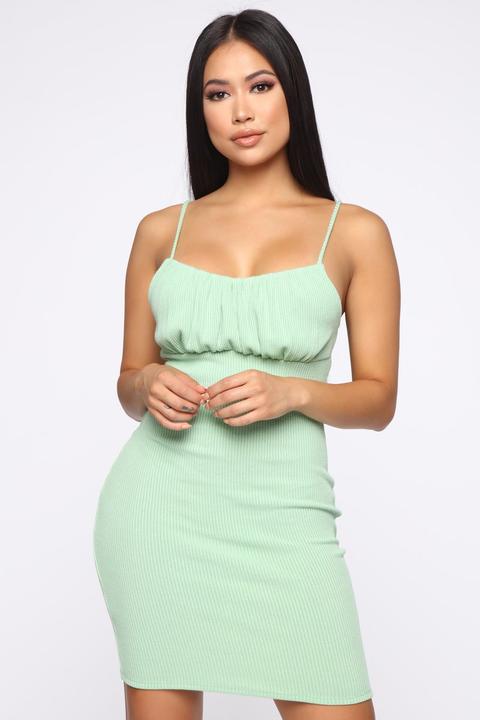 To The Point Ribbed Mini Dress - Sage