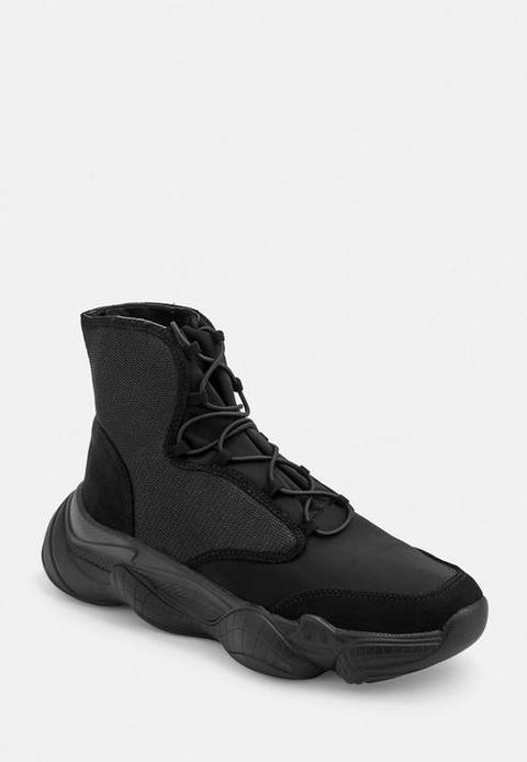 Black Light Weight High Top Mesh Panel Trainers, Black