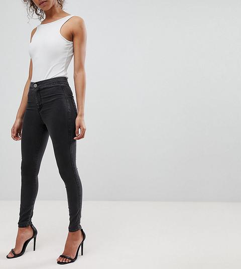 Asos Design Petite Rivington High Waisted Denim Jeggings In Washed Black