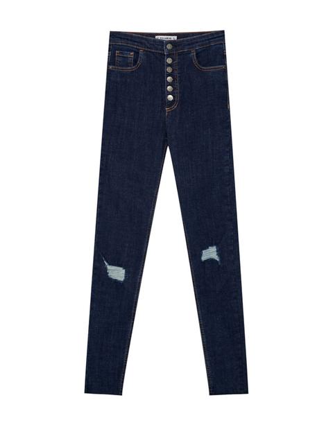 Jeans Skinny Fit Botones Tiro Medio