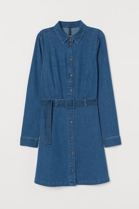 H & M - Abito In Denim Con Cintura - Blu