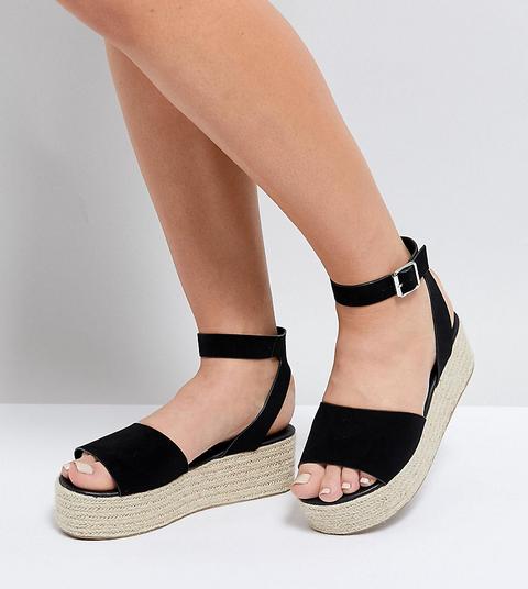 Asos - Thear - Sandali Flatform Pianta Larga Stile Espadrilles - Nero