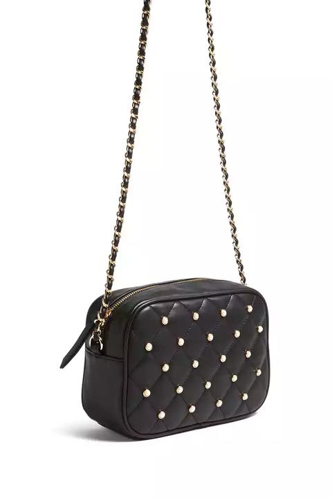 Quilted Faux Pearl Crossbody Bag