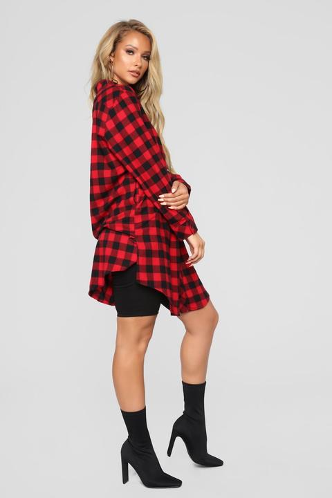 black and red plaid shirt dress
