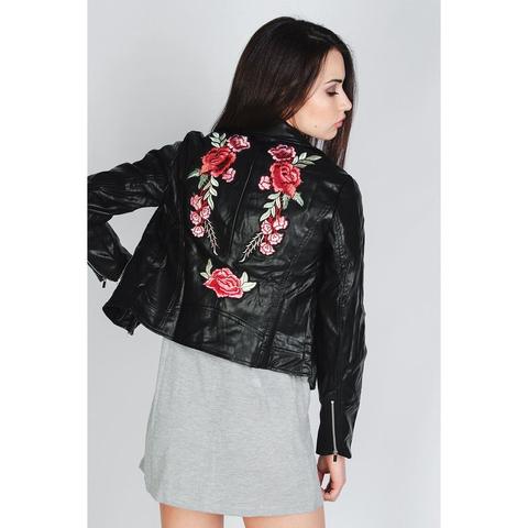 Becky - Embroidered Faux Leather Jacket