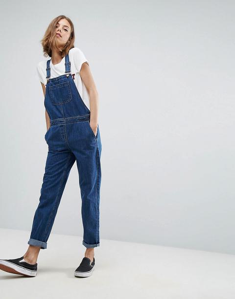 Asos Design - Salopette Di Jeans Lavaggio Stone Wash Blu - Blu