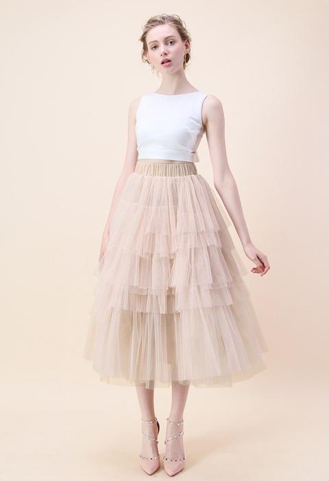Love Me More Layered Tulle Skirt In Nude Pink