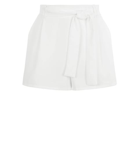 White High Tie Waist Shorts New Look