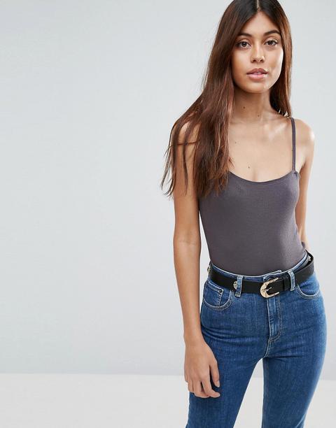 Asos - Body Con Spalline E Scollo Quadrato - Grigio