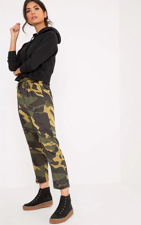 Susanna Khaki Silky Camo Joggers, Green