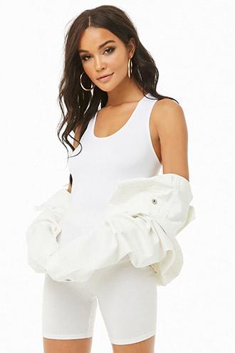 Forever 21 Seamless Racerback Bodysuit White