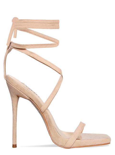 Jessie Nude Suede Lace Up Square Toe Heels