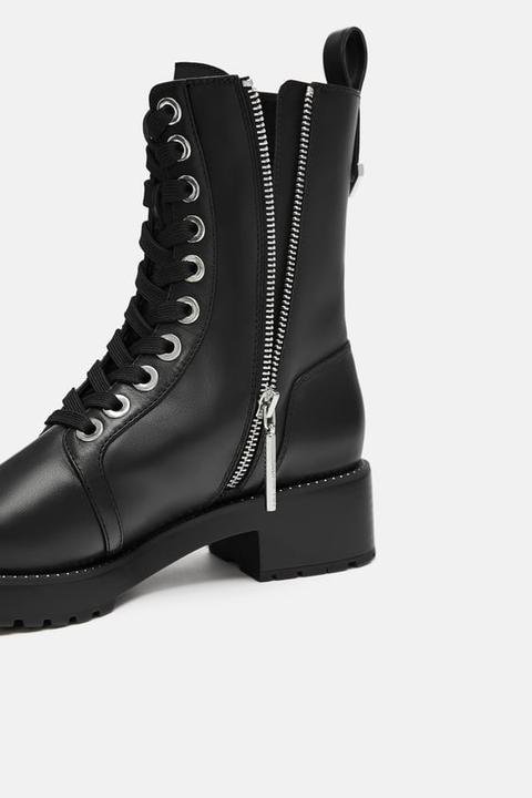 Micro-studded Leather Biker Ankle Boots