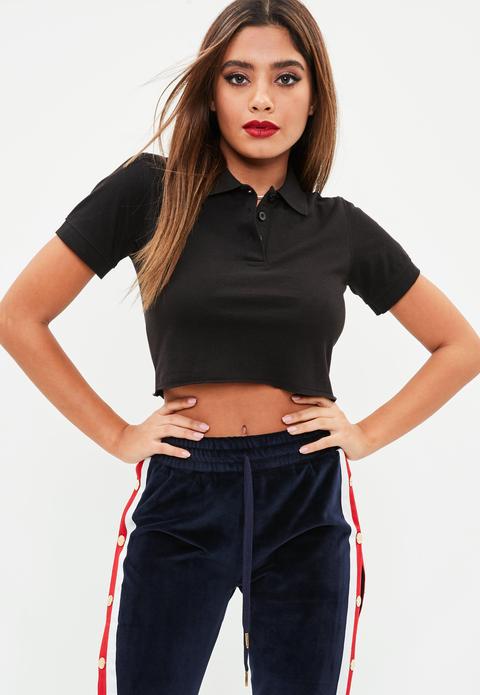 Petite Black Polo Crop Top