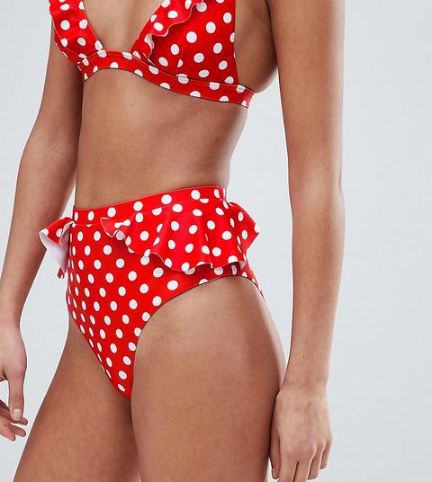 Braguitas De Bikini De Talle Alto Con Estampado De Lunares Y Volante De South Beach