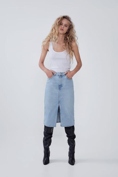 Denim Midi Skirt from Zara on 21 Buttons