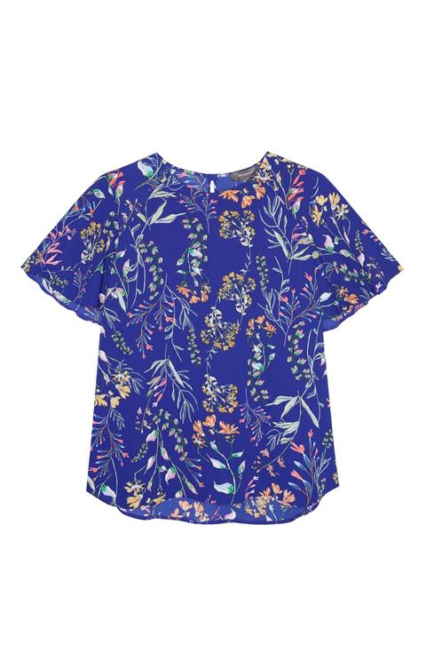 Blue Floral Button Top