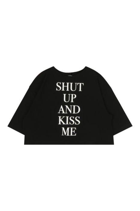 T-shirt Corta Nera Con Slogan