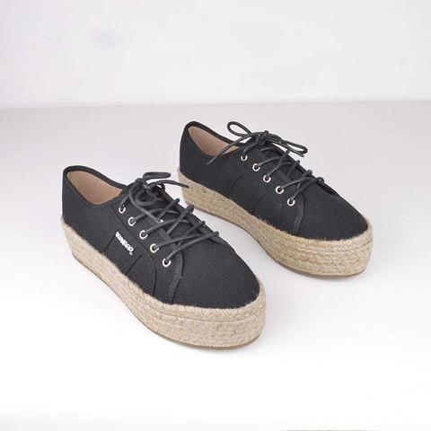 Destiny - Lace Espadrille Platform In Black