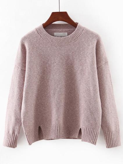 Pink Round Neck Split Knitwear