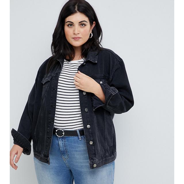 asos design denim girlfriend jacket in washed black