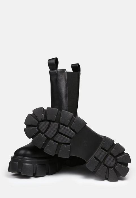 black shin high chunky sole boots