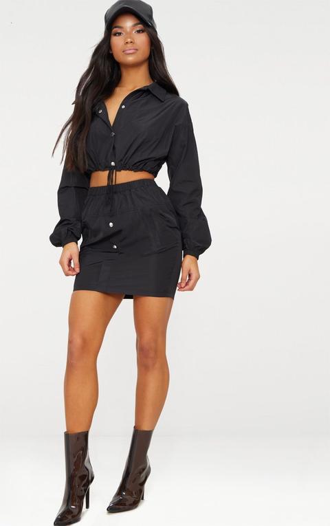 Black Shell Suit Mini Skirt, Black