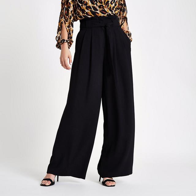 black tie waist wide leg trousers