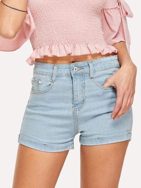 Shorts In Denim Con Risvolto