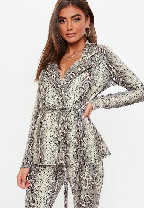 Snake Print Blazer, Grey