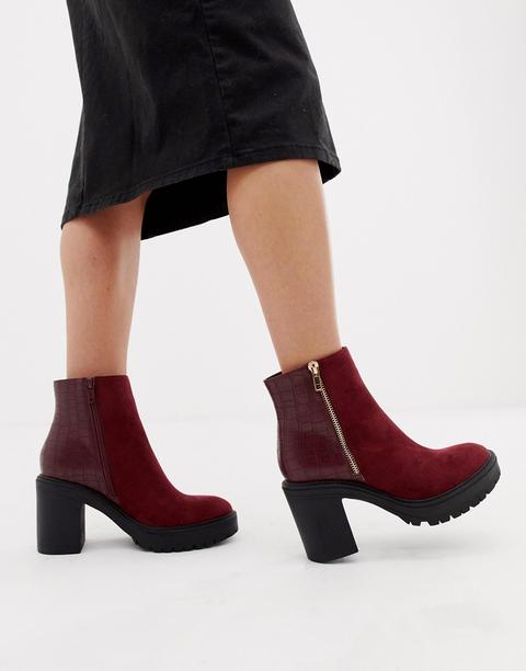 New Look - Stivali Rosso In Materiale Misto Con Tacco Grosso - Rosso