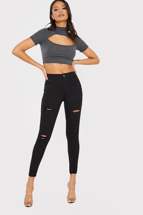 Black Jeans - Black High Waist Distressed Skinny Jeans